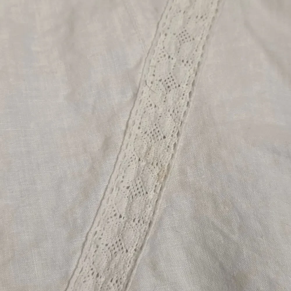 Vintage White Linen Midi Skirt Lace Trim Cottagecore Boho Prairie Size 12